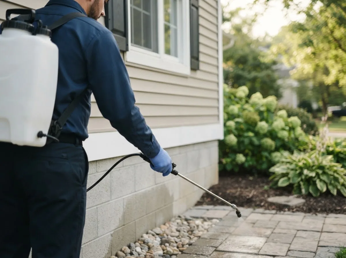 Pest control technician inspecting a home in Arlington, CO
